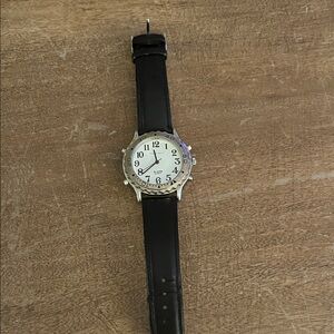 Classic Black Leather English Speaking Watch for the Blind